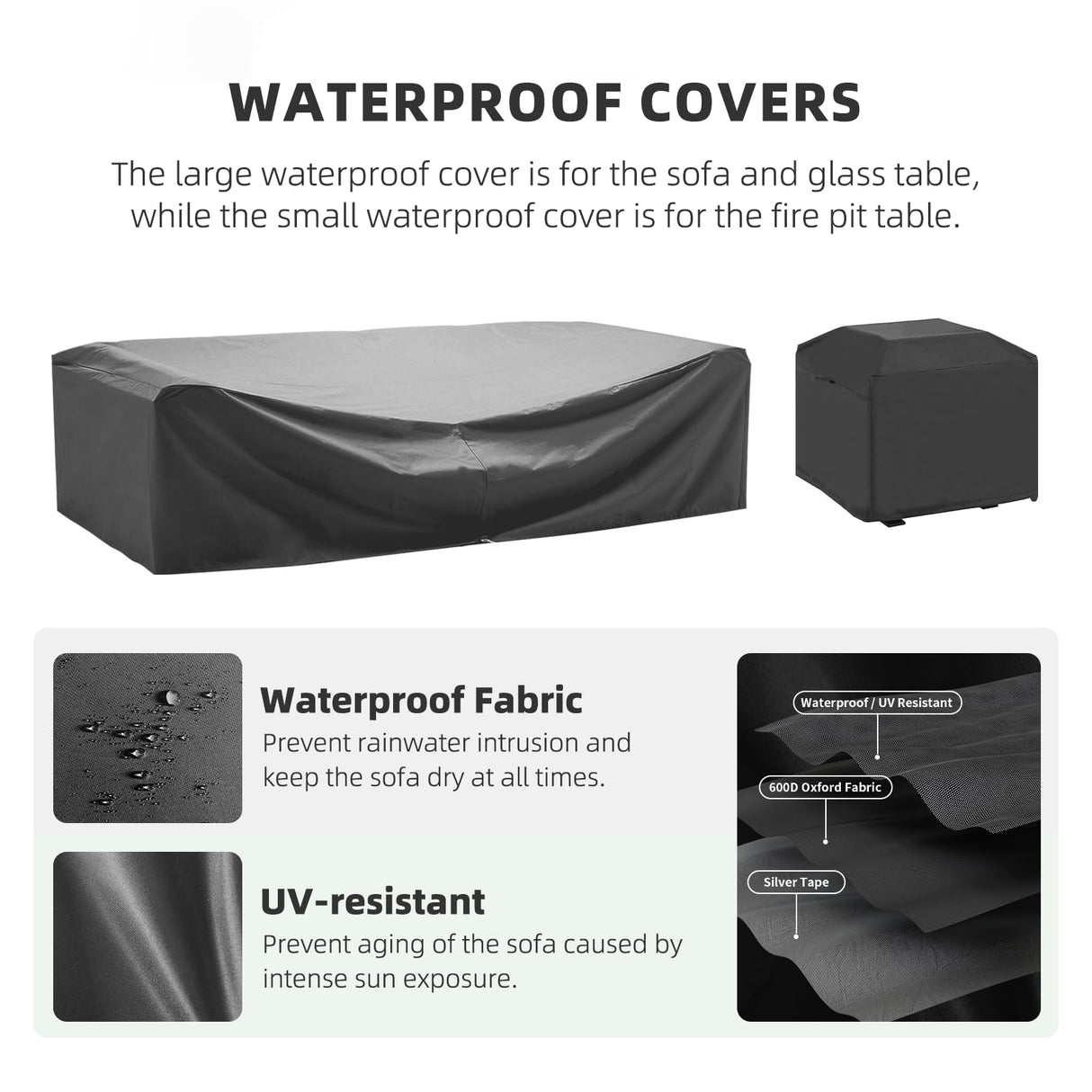 Amopatio 8-Piece Outdoor Patio Furniture Set with 44" Fire Pit Table, Modern Rattan Sectional Couch with Tempered Glass Coffee Table, Thickened Cushions and Include Waterproof Cover (Dark Grey) Amopatio