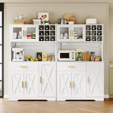 HOOBRO Pantry Cabinet with LED Lights and Charging Station, Kitchen Pantry Cabinet, 71" Tall Farmhouse Pantry with Microwave Shelf, Door Shelves, Wine Rack and Glass Holder, White WT10UDPC01 HOOBRO