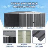 GarveeLife 9x12 Shed for Outdoor Storage, Galvanized Steel Metal Tool Sheds House with Lockable Doors, Lock & Air Vent, Large Utility Sheds for Patio Garden Lawn (9x12.6, Grey) GarveeLife