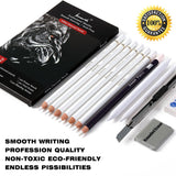 Brusarth White Charcoal Pencils Set - 12 Piece Sketch Highlight White Pencils Set for Drawing, Sketching, Shading, Blending, Artist Pencils for Artists, Professionals or Beginners Brusarth