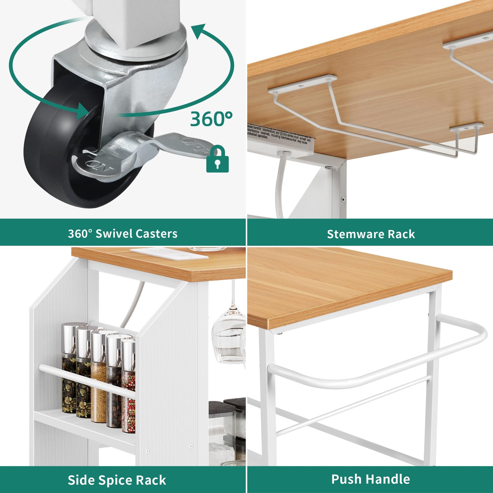 YITAHOME Kitchen Island Cart with Power Outlet, 33 Inch Mobile Kitchen Cart with Open Shelves, Rolling Portable Serving Utility Carts on Wheels with Storage for Kitchen, Dining Room, White - WoodArtSupply