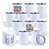 BetterSub 12oz Sublimation Tumbler Mugs with Handle and Sliding Lid, Display Box, Stainless Steel Coffee Camping Mugs Double Wall Vacuum Insulation Sublimation Blank, 12 Packs White BetterSub