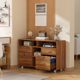 VINGLI Wide 4 Drawer File Cabinet with Lock, Wood Lateral File Cabinet with Open Shelves, Lockable Rolling File Cabinets for Home Office, Walnut File Cabinet Printer Stand, Letter Sized VINGLI