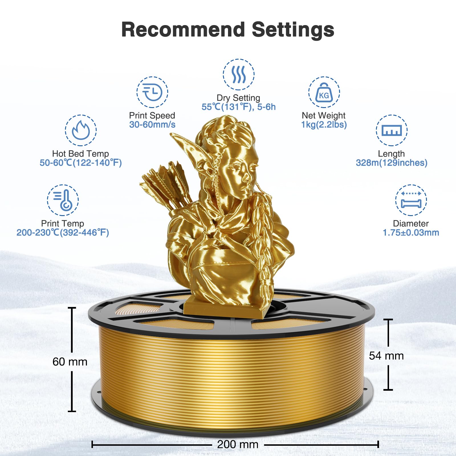 Amoybaby Silk Gold PLA Filament 1.75mm, Shiny Silk PLA 3D Printer Filament High Speed & Clog-Free, Dimensional Accuracy +/- 0.03mm, 1kg(2.2lb), Fits for Most FDM 3D Printers - WoodArtSupply