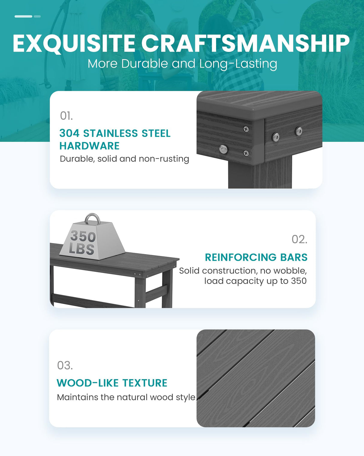 SERWALL 41" Outdoor Bar Table, All Weather HDPE Patio Bar Counter Height Table, Rectangle Patio Bar Table for Outside, Garden, Backyard, Balcony, Poolside, Grey SERWALL