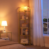 HOOBRO 5-Tier Corner Shelf Stand, Gold Corner Bookshelf, Tempered Glass Shelves, Bathroom Organizer, Corner Plant Stand, for Living Room, Study, Balcony, Home Office, Modern Style, Gold GD15CJ01 HOOBRO