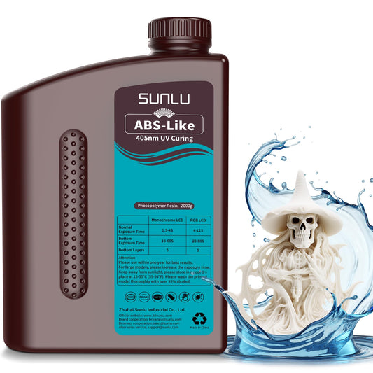 SUNLU ABS Like Resin 2000g, Strong Fast Curing 3D Printer Resin, 395 to 405nm UV Curing 3D Printing Liquid Photopolymer Resin, Non-Brittle and High Precision, 2kg, White