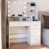 DINGIPP Makeup Vanity Desk with Lighted Mirror and Charging Station, Makeup Table with 4 Drawers & Storage Shelves, Vanity Desk 3 Color Modes Available, Bedroom Dressing Table for Women, girls (White) DINGIPP