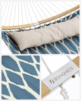 SONGMICS Hammock, Quilted Hammock with Curved Bamboo Spreaders, Pillow, 78.7 x 55.1 Inches, Portable Padded Hammock Holds up to 495 lb, Blue and Beige Rhombus UGDC034I02 SONGMICS