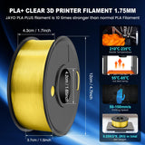 JAYO PLA+ Filament Bundle 1.75mm, 3D Printer Filament Bundle Multicolor, Individually Vacuum Packed, 250g Spool, 8 Pack, 2KG in Total, Black+White+Transparent+Clear(Blue+Red+Orange+Yellow+Purple) JAYO