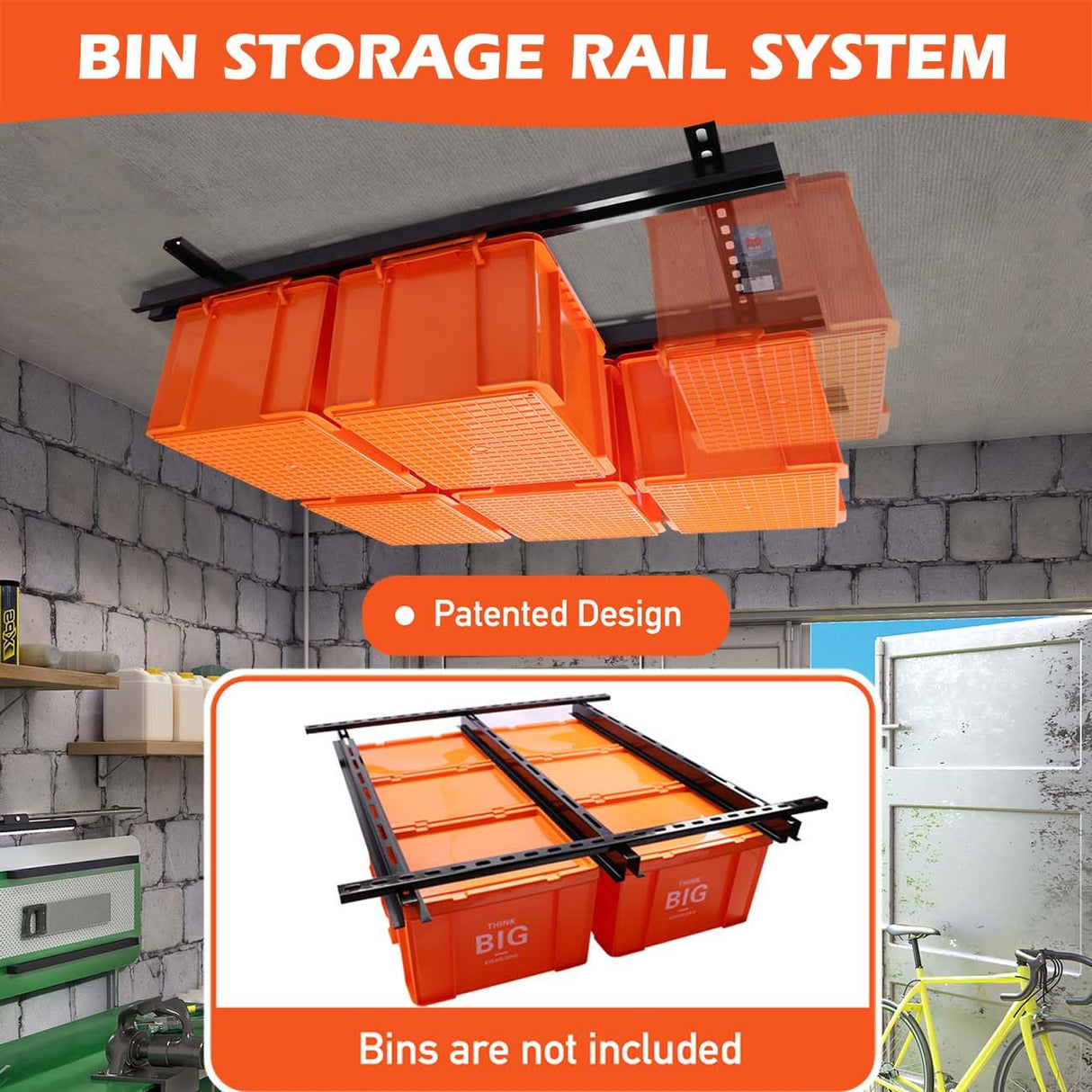 gjkldcvb Overhead Garage Storage Rack, Ceiling Bin Rails Storage, Adjustable Garage Storage System, Bin Organization System, Heavy Duty Metal Rack for Container, Supports Most Storage Bins, 48" x 48" gjkldcvb