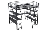 DNYN Full Size Loft Bed with Desk & Shelves & Sockets & USB Ports & Wireless Charging Design,Sturdy Metal Bedframe w/Ladder & Safety Guardrails,Perfect for Dorm,Bedroom,Guest Room, Black DNYN
