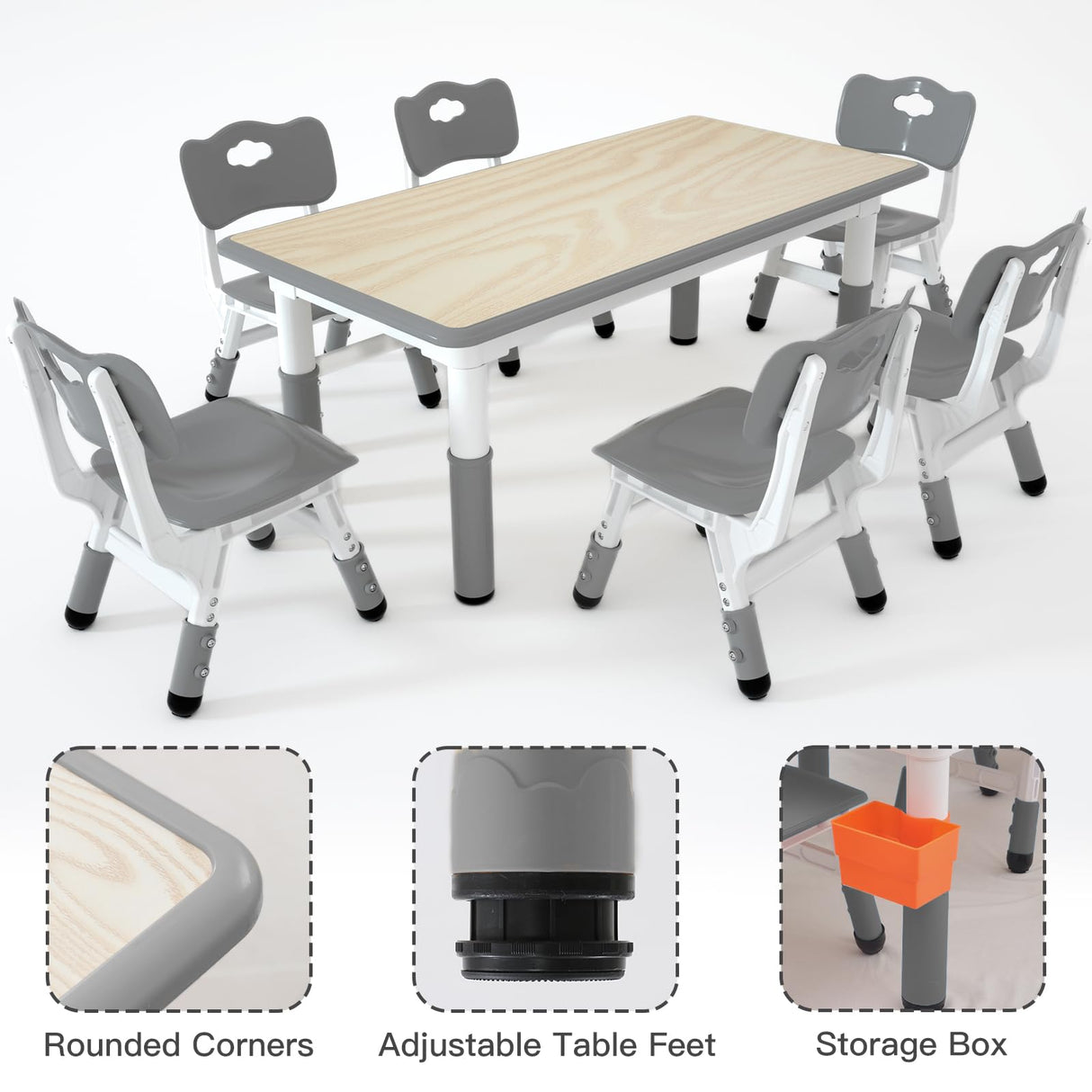 LulliSpace Kids Study Table and 6 Chairs Set,Height Adjustable Table and Chairs for Children and Toddlers,47.2"X23.6"Graffiti Desktop,Suitable for Daycare,Classrooms, Home LulliSpace