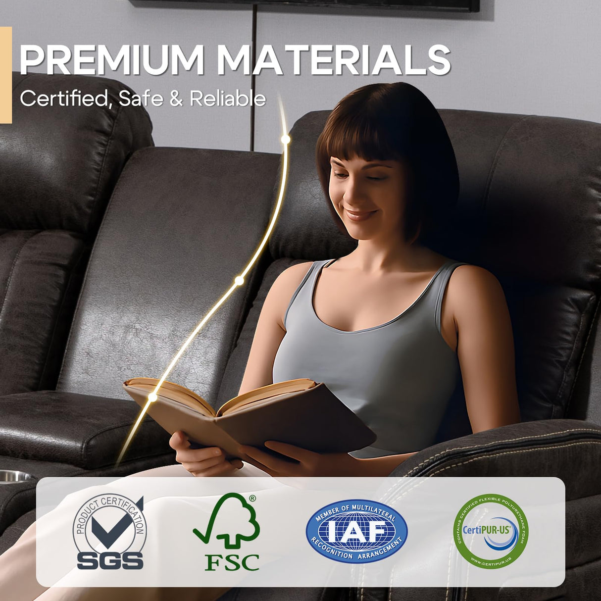 Zero Gravity Power Reclining Loveseat Sofa with Adjustable Headrests, Power Loveseat Recliner with Console, Electric 2-Seater Recliner Couch for Living Room (Foil Fabric, Charcoal Grey) CALIVIA