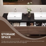 High QLO 60 Inch Bathroom Vanity with Double Sinks - Floating Log Style Modern Panel Design,Wall Mouted Cabinet with Double Ceramic Countertop Basins | Open Storage Rack and LED Smart Defog Mirror High QLO
