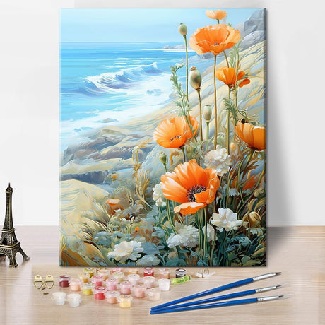 TUMOVO Paint by Numbers for Adults Beginner Flowers Paint Number Kits - Poppies and Daisies, Sea View - DIY Oil Painting Kits - Gift for Kids, 16 x20 Inch TUMOVO