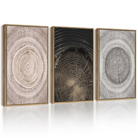 PHOPAGO Vintage Wood Tree Rings Wall Art Farmhouse Rustic Framed Canvas Paintings Living Room Bedroom Decor Nature Artwork 11x14in Natural Framed PHOPAGO