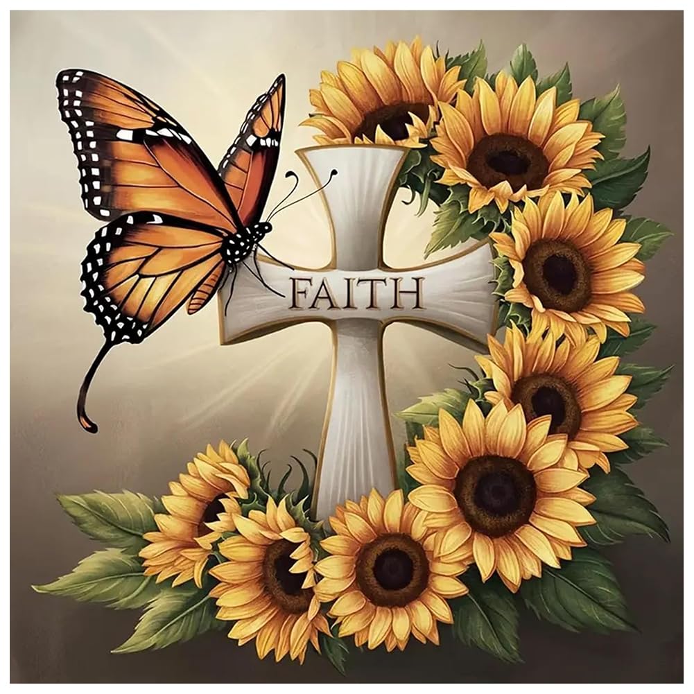 Sanjee Cross Diamond Art Painting Kits for Adults Beginner, Sunflower 5D DIY Round Full Drill Gem Art Crafts for Home Wall Decor Gift, 12x12inch Sanjee