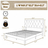 Mhjinuwet Queen Size Bed Frame, Velvet Upholstered Platform with Headboard, Easy Assembly, No Box Spring Needed, Non-Slip and Noise-Free with Strong Wooden Slats (Beige, Queen (U.S. Standard)) Mhjinuwet