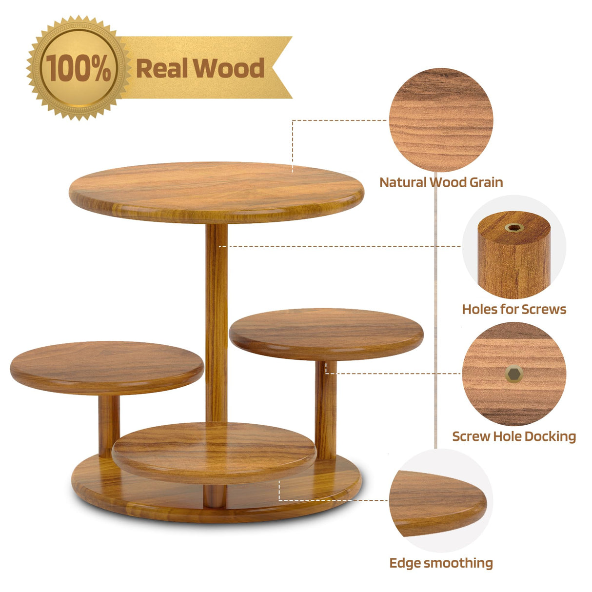 HURZMORO 4 Tier Round Cupcake Tower Stand for 50 Cupcakes,Wood Cake Stand with Tiered Tray Decor,Farmhouse Tiered Tray Decor,Cupcake Display for Birthday Graduation Baby Shower Tea Party HURZMORO