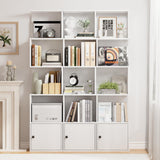 Furnify 5 Tier Bookshelf, 67" Tall S Shaped Bookcase with Door, Modern Open Book Shelf Standing Unit, Room Divider, Freestanding Wood Display Shelf for Living Room, Office, White Furnify