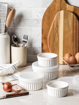 LE TAUCI Ramekins with Lids, 8 OZ Ramekins Oven Safe, Creme Brulee Ramekin Bowls, Ceramic Souffle Dishes with Covers, Custard Cups for Baking, Pudding, Serving Dip, Ice Cream, Set of 4, White LE TAUCI