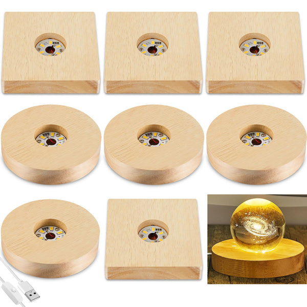 Led Display Base For Rocks Honoson 8 Pcs Wooden LED Display Base Lighted Base for Crystal Art Woo ...