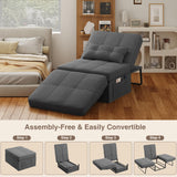 Sleeper Chair Bed, 4 in 1 Convertible Chair Bed Sofa Bed, Assembly-Free Sofa Chair Bed with Adjustable Backrest and Pillow, Modern Breathable Linen Fabric for Living Room Apartment Office, Dark Grey Aiho