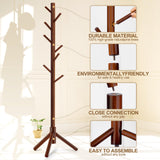 Freyawin Solid Wooden Coat Rack Freestanding, New Zealand Pine Coat Tree with 8 Hooks & 3 Adjustable Sizes for Coats, Hats, Handbags and Scarves, Space Saving for Entryway/Office/Bedroom (Brown) Freyawin