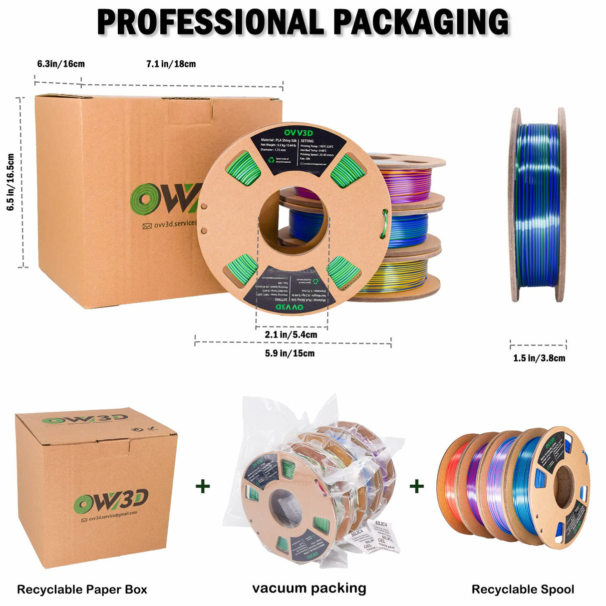 OVV3D 3D Printer Filament, PLA Filament 1.75mm Bundle, Dual Color Filament, Coextrusion 3D Filament, Silk PLA Color Change Every Inch, 3D Printing Filament +/-0.02mm, 200g X 4 Spool OVVNYXE