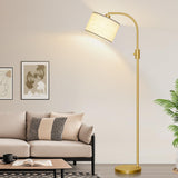 【Upgraded】 Dimmable Gold Floor Lamp, 1200 Lumens LED Bulb Included, Arc Floor Lamps for Living Room Modern Standing Lamp with Linen Shade, Tall Lamp for Living Room Bedroom Office Reading Room Nursery Nintiue