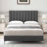 IDEALHOUSE Queen Size Bed Frame with Adjustable Headboard, Velvet Upholstered Platform Bed Frame with Strong Wooden Slats, Non-Slip and Noise-Free, No Box Spring Needed, Easy Assembly, Grey IDEALHOUSE