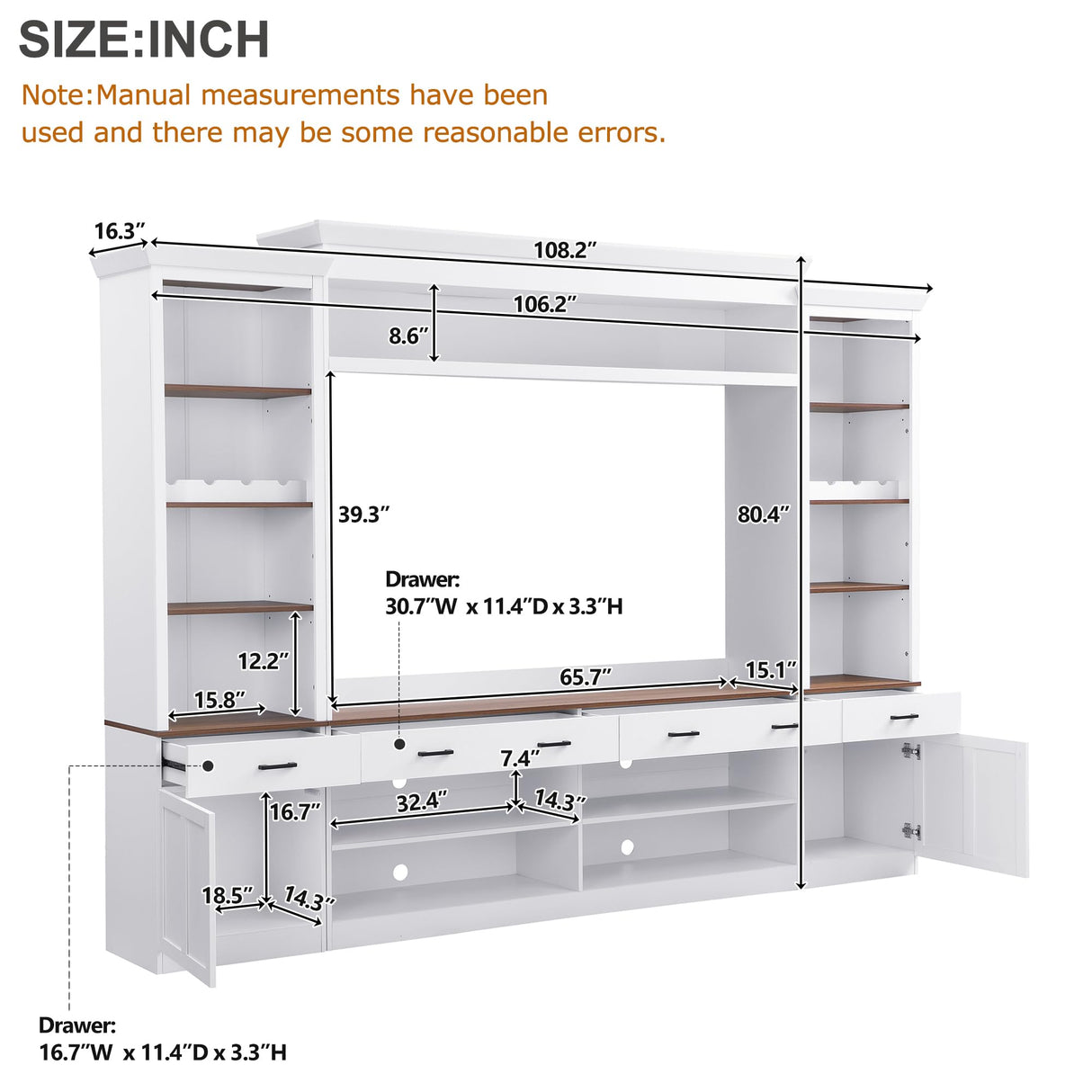 Merax Modern 4 Piece TV Stands with Bookshelf & Wine Rack for Televisions Up to 70'', Wood Large Entertainment Center w/Storage Cabinets, Media Console for Living Room Bedroom, White Merax