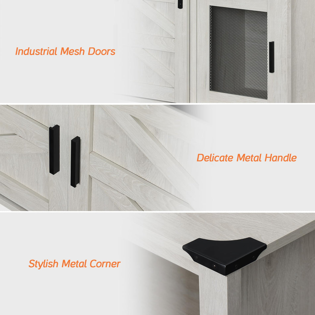 WAMPAT 2-in-1 TV Stand for 100+ Inch TVs, 31" Tall Farmhouse Entertainment Center with Rustic Mesh & Barn Doors, Wooden 118" Media Console with Adjustable Shelf & Yellow LED Lights, Antique White WAMPAT