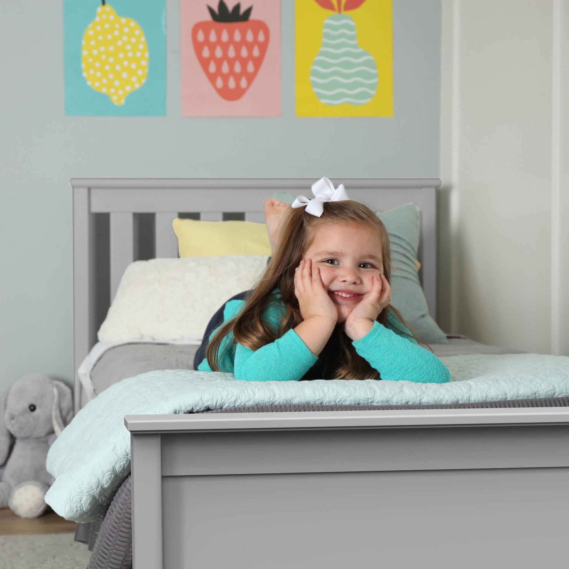 Max & Lily Twin Bed Frame with Slatted Headboard, Solid Wood Platform Bed for Kids, No Box Spring Needed, Easy Assembly, Grey - WoodArtSupply