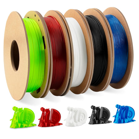 TPU Filament 1.75mm Bundle, TINMORRY 3D Printer Filament Combipack, 200g x 5 Spools, Black+White+Transparent red+Transparent Blue+Transparent Green TINMORRY