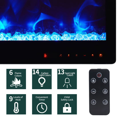 EDYO LIVING 50 inches Electric Fireplace Recessed and Wall Mounted Electric Fireplace Heater and Linear with Timer, Remote Control, Adjustable Flame Color