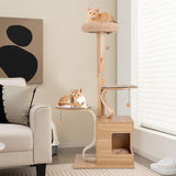 Tangkula Modern Cat Tree, 51 Inch Tall Cat Tower with Solid Wood Post, Curved Plywood Frame, Cat Condo, Perch, Washable Cushions, 4-Layer Cat Activity Center, Cat Tree for Indoor Cats Large Adult Tangkula