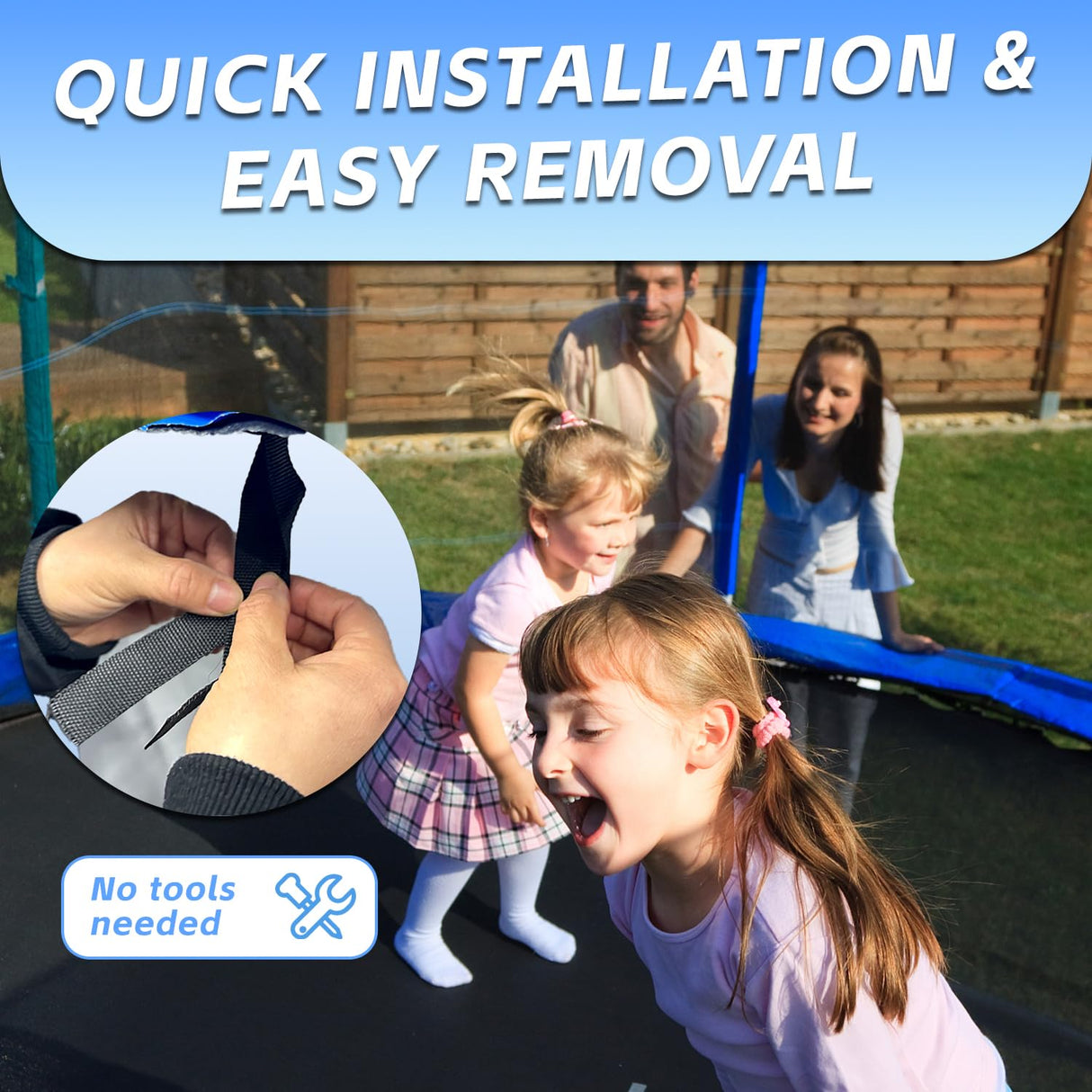 K KENSONE Trampoline Replacement Safety Pad, 12ft Trampoline Spring Cover with Foam Padding, No Holes for Poles, Round, Blue K KENSONE