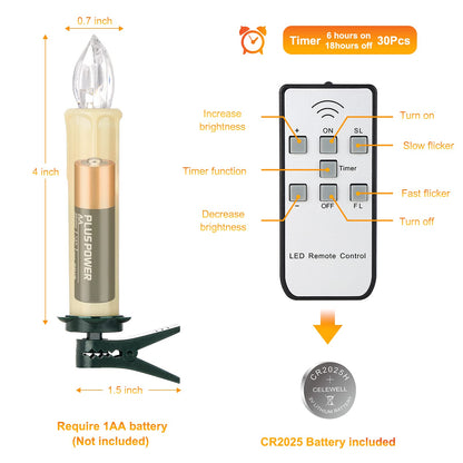 Daord 30 PCS Flameless LED Taper Candles Battery Operated Christmas Tree Candle Lights Electric Fake Candles with Remote Timer Perfect for Holiday Home Garden Wedding Parties Decor (30 PCS,Ivory)