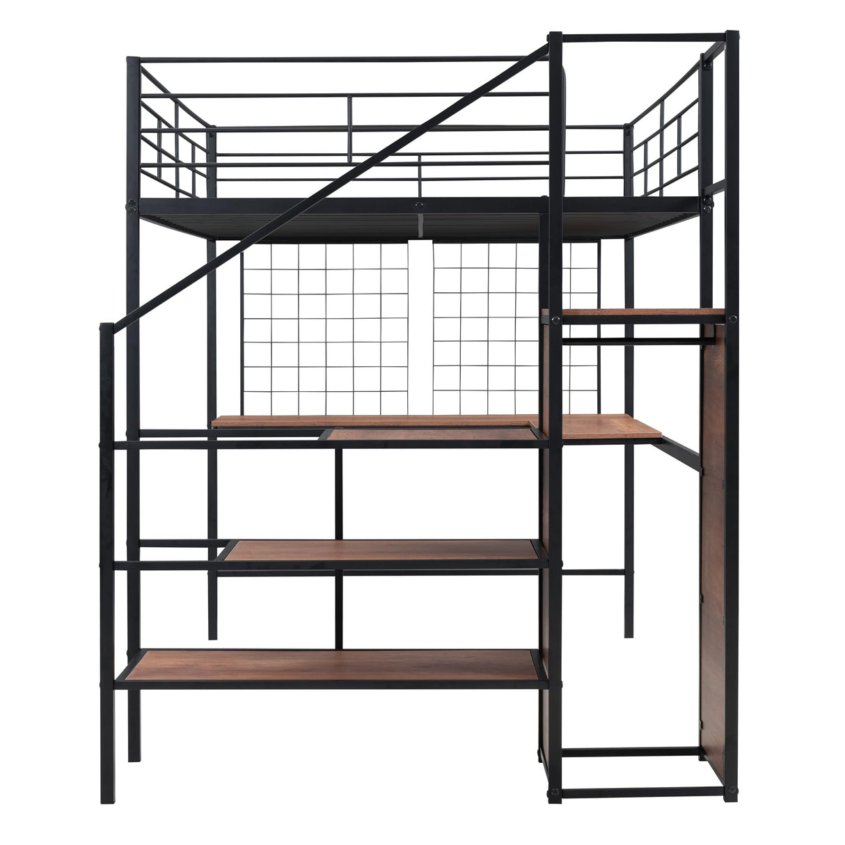 Full Size Loft Bed with Desk and Storage Wardrobe, Heavy Duty Loft Bed with Stairs and Metal Grid, Full Size Loft Bed for Kids, Girls, Boys, No Box Spring Needed (Black Wardrobe, Full) Bellemave