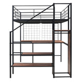 Full Size Loft Bed with Desk and Storage Wardrobe, Heavy Duty Loft Bed with Stairs and Metal Grid, Full Size Loft Bed for Kids, Girls, Boys, No Box Spring Needed (Black Wardrobe, Full) Bellemave