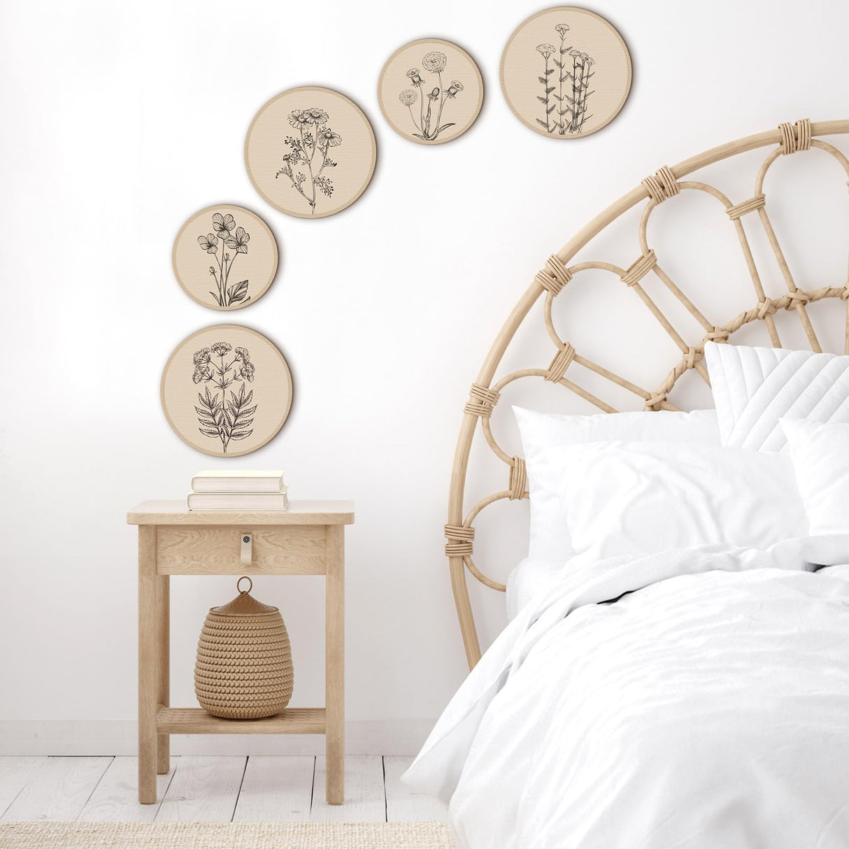 Qunclay 5 Pcs Wall Art Decor Wooden Living Room Wall Decor Bohemian Hanging Farmhouse Geometric 10'' and 8'' Aesthetic Wood Minimalist Posters for Bedroom(Floral) Qunclay