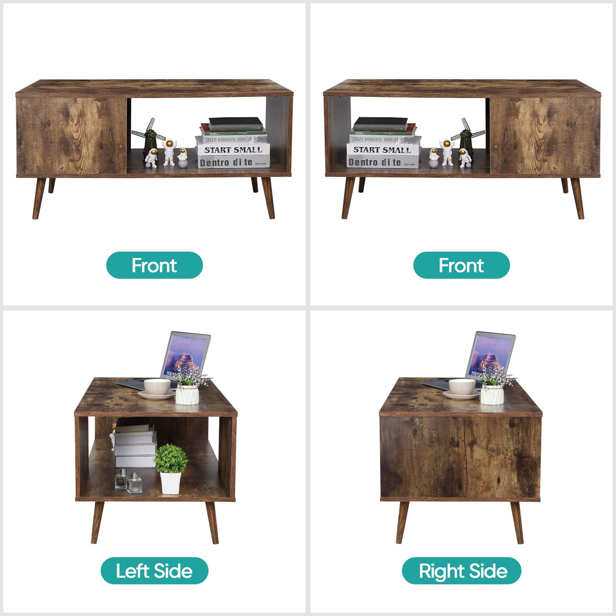 SUPER DEAL 2 Tier Wooden Coffee Table with Storage for Living Room, Modern Mid-Century Accent Furniture Space Saving Rectangle Industrial Cocktail Table for Bedroom Apartment, 40 inch Rustic Brown SUPER DEAL