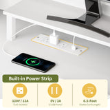 Yoobure White Computer Desk with Drawers, 55.1" Gaming Desk with LED Lights & Power Outlets, Office Desk with Fabric File Cabinets, Gaming Table with Long Monitor Stand, PC Desk with Storage Yoobure