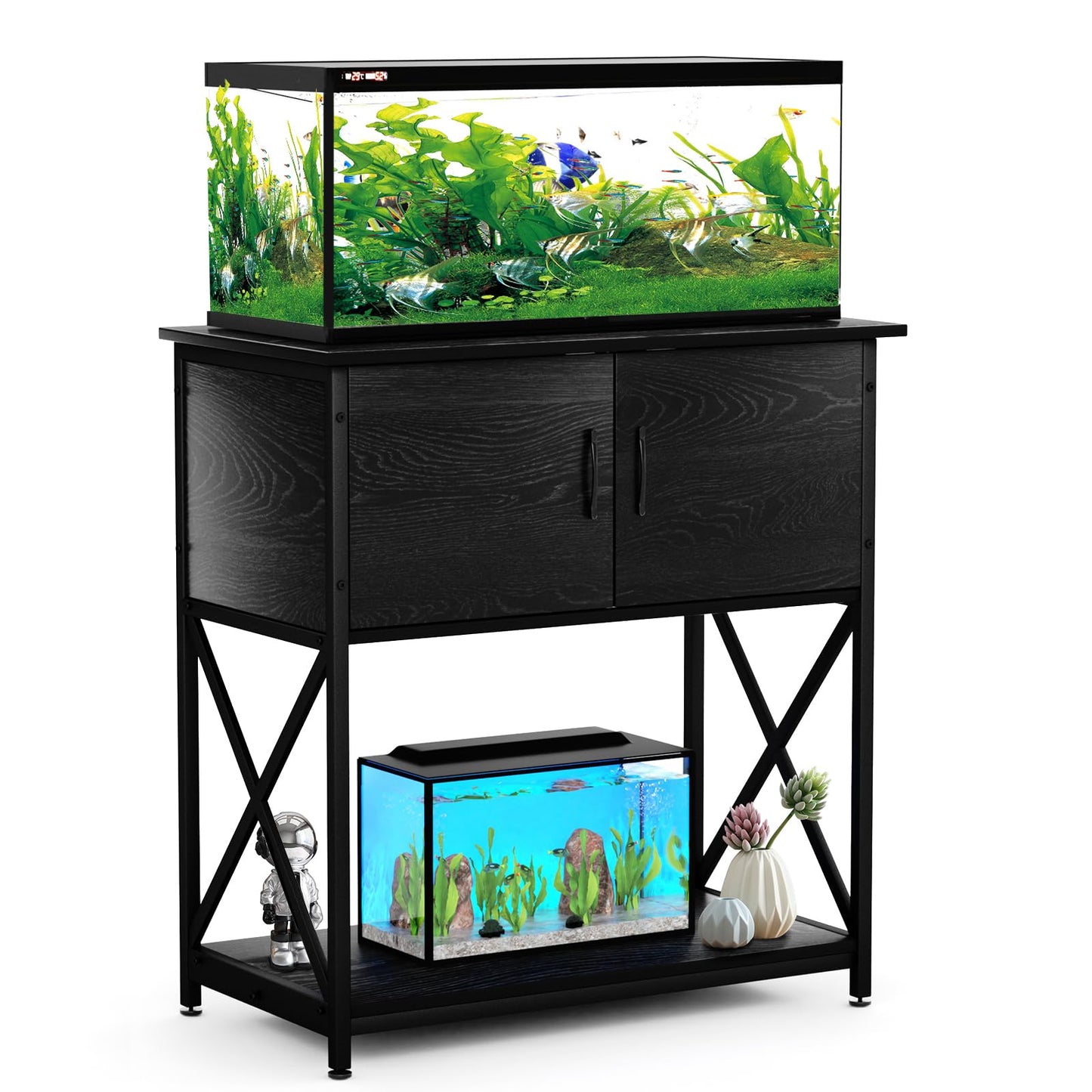 20-29 Gallon Aquarium Stand, Metal Stand Fish Tank Rack with Accessories Storage Cabinet for Aquarium Reptile/Turtle/Fish Terrariums Table 16.5 x 30.7 x 31.8 Inches 330 LBS (Black)