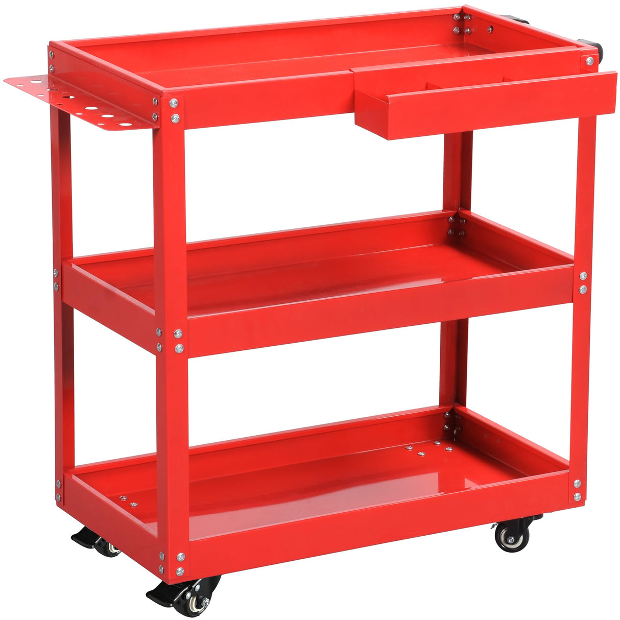 YITAHOME 3-Tier Tool Cart on Wheels, Rolling Metal Service Cart with Screwdriver Hanging Board & Storage Box, Heavy Duty Steel Utility Cart 400lbs Load Capacity for Mechanic Work Garage Warehouse Red YITAHOME