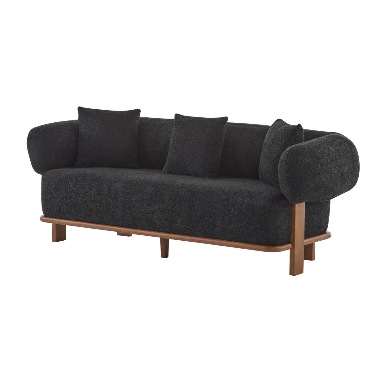 Christopher Knight Home Yule Living Room Wooden 3-Seater Sofa, Boucle Fabric Upholstered Lounge Sofa Couch, Home Office/Bedroom Sofa Chair with Accent Pillow, Comfy Reading Cloud Sofa, Black + Brown Christopher Knight Home