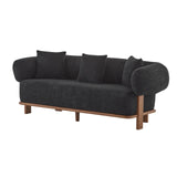 Christopher Knight Home Yule Living Room Wooden 3-Seater Sofa, Boucle Fabric Upholstered Lounge Sofa Couch, Home Office/Bedroom Sofa Chair with Accent Pillow, Comfy Reading Cloud Sofa, Black + Brown Christopher Knight Home