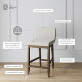 Nathan James Gracie Modern Counter Height Bar Stool with Back, Counter Stool Upholstered Chair with Natural Textured Linen and Brushed Wooden Legs, Cream Boucle/Dark Brown Nathan James